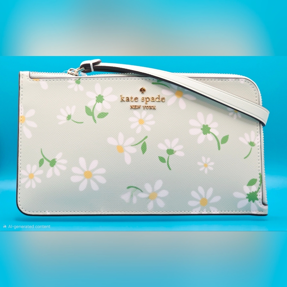 Kate Spade Lucy Day Tripper with Scattered Daisies Medium L-Zip Wristlet